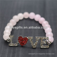 Venta al por mayor Diamante Love Logo con pulsera de estiramiento de piedra semi preciosa 8MM